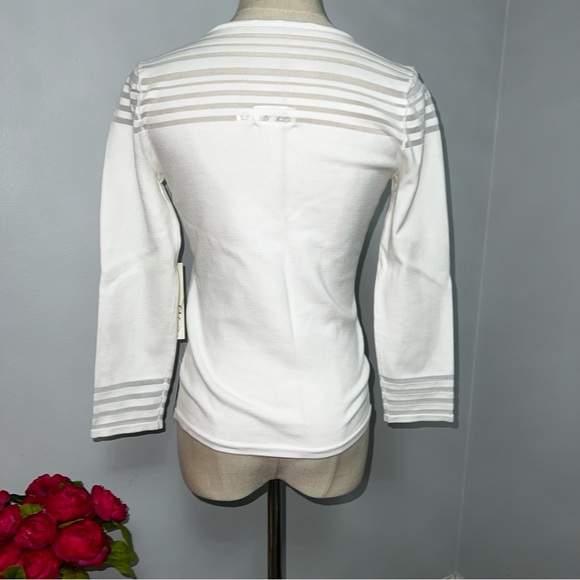 Eliza J Ivory Mesh Insert 3/4 Sleeves Knit Top- New With Tag - Size Medium - Picture 11 of 14